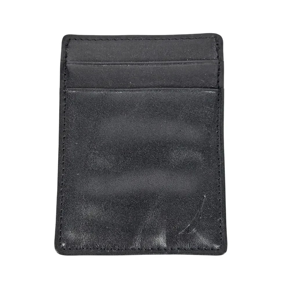 NAUTICA MEN'S BLACK LEATHER WALLET – 4 CARD HOLDER WITH MONEY CLIP & POCKET